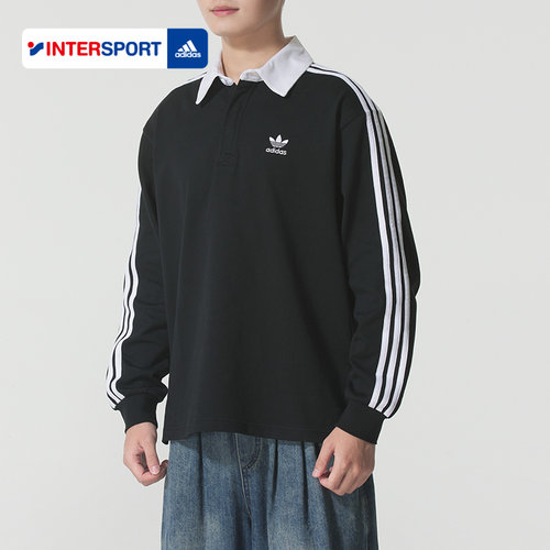 阿迪达斯三叶草男装黑色长袖T恤POLO衫25秋新款美式运动服IZ4806