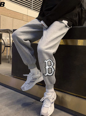 MLB官方灰色针织长裤男女2025秋季新款宽松运动裤休闲裤3APTB0331