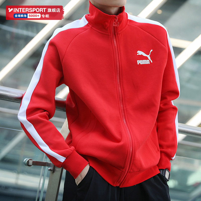 푸마 자켓 남성 2024 가을 뉴 레드 T7 스탠드 칼라 캐주얼 자켓 니트 스포츠웨어 595976