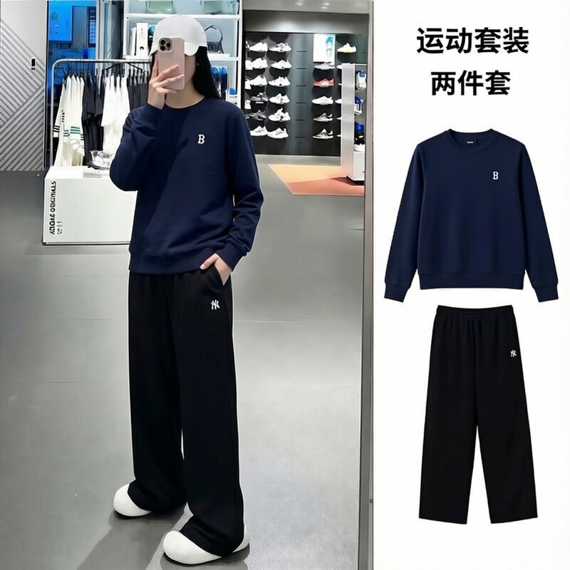 茵特丨MLB运动套装男装女装情侣运动休闲套头衫卫衣直筒长裤一套