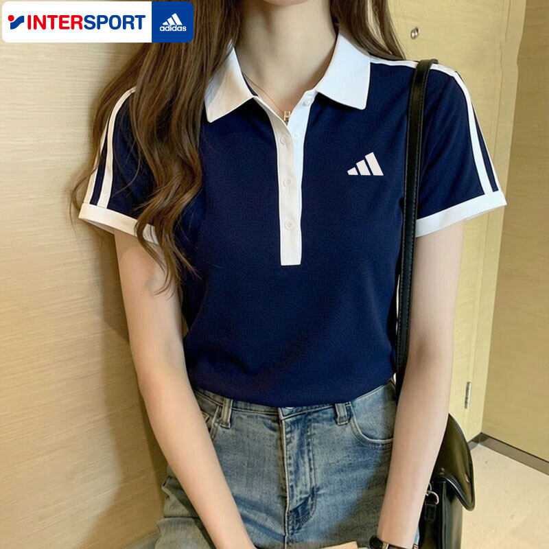 阿迪达斯短袖POLO衫女装夏季新款半袖上衣蓝色速干运动T恤KD7597