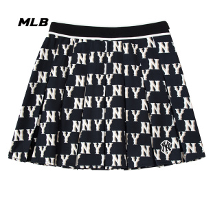 MLB短裙女2025秋季 运动休闲NY老花满印百褶裙半身裙3FSKM0133 新款
