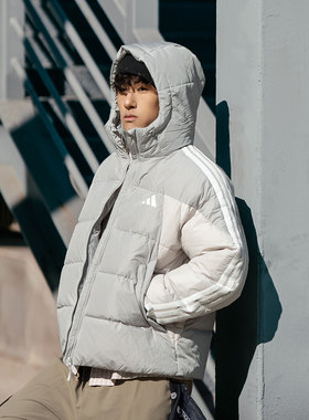 阿迪达斯连帽羽绒服男装2026冬季户外防寒运动保暖羽绒外套KC2496