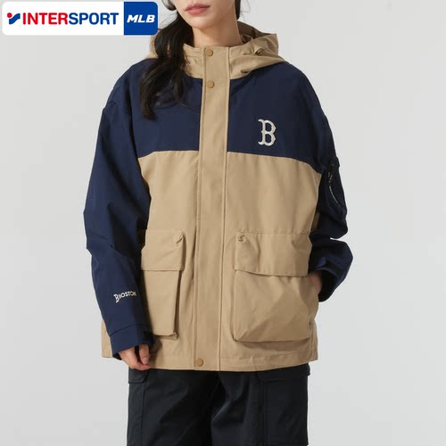 MLB官方拼接外套男女装2026夏季新款运动服梭织连帽夹克3AWJB0551
