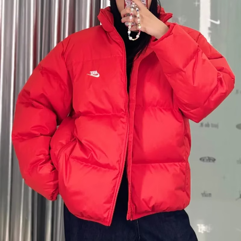 耐克红色羽绒服女2025冬季情侣短款本命年新年款运动羽绒外套男装