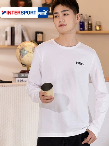Puma, осенняя утепленный лонгслив, белый приятный телу спортивный костюм, тонкая толстовка, круглый воротник