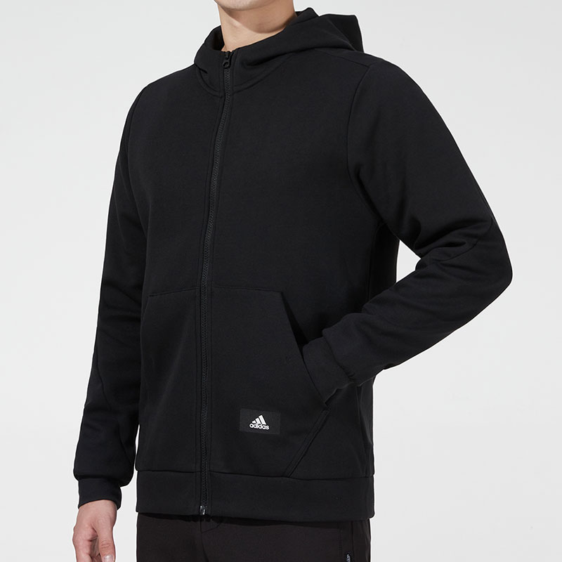 Adidas阿迪达斯外套男新款运动服黑色连帽上衣针织夹克开衫HA14