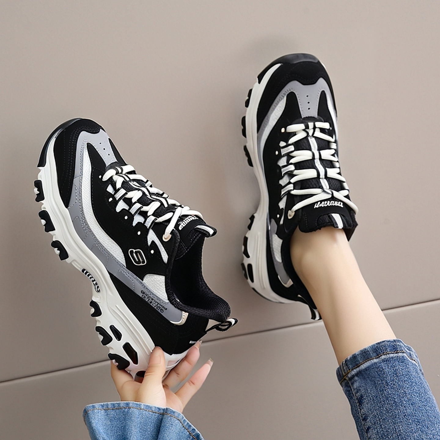 斯凯奇熊猫鞋女鞋官方旗舰2025冬季新款运动鞋时尚厚底增高休闲鞋