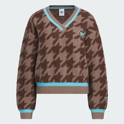 Adidas阿迪达斯V领毛衣女2025秋冬宽松休闲长袖套头衫上衣KC2688