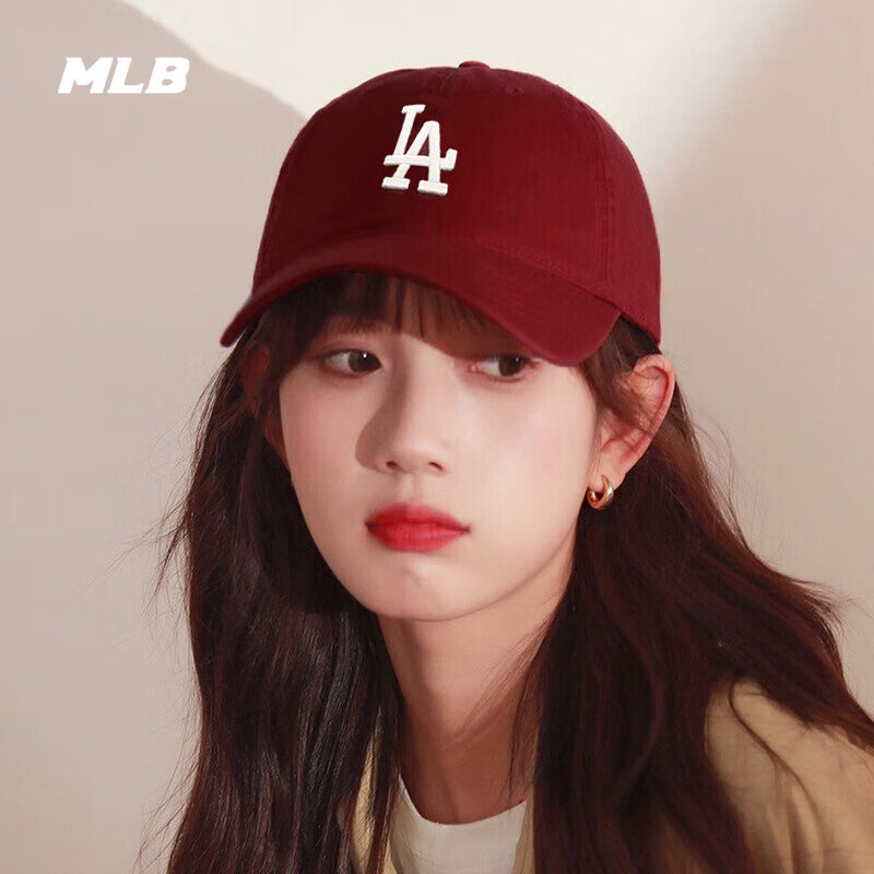 MLB官方正品男女棒球帽2026夏季LA大标遮阳帽运动帽酒红色鸭舌帽图片