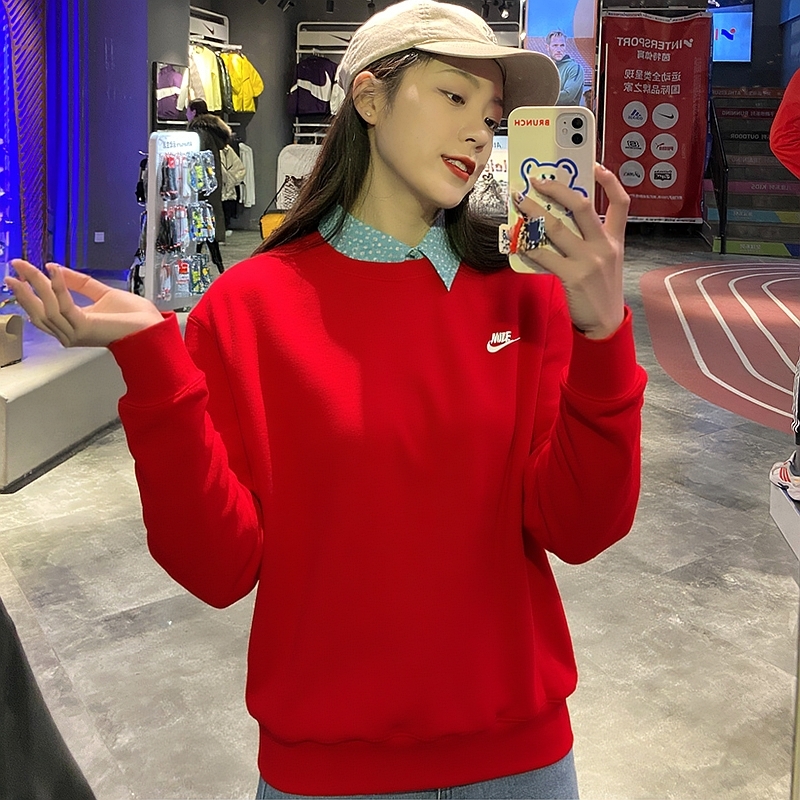 耐克nike衣服女款卫衣25秋季新款运动服本命年红色套头衫休闲上衣