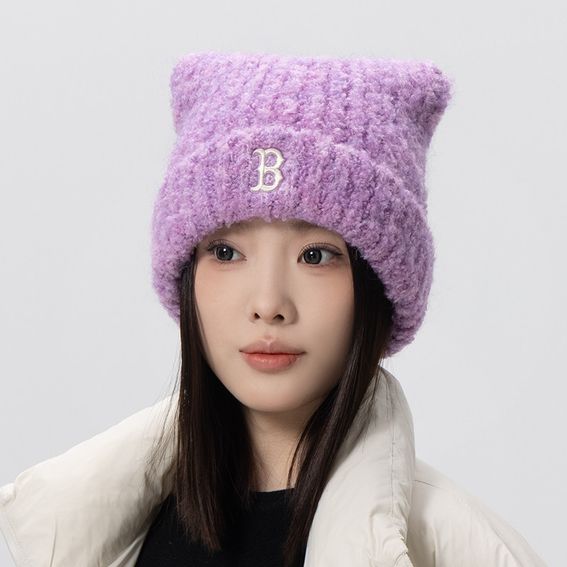 MLB毛线帽男女帽子2025冬季户外NY运动帽休闲针织帽猫耳保暖冷帽