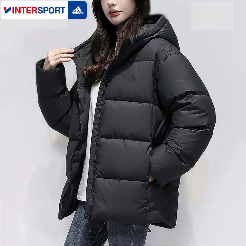 阿迪达斯连帽羽绒服女装官方旗舰男士保暖运动服短款夹克情侣外套