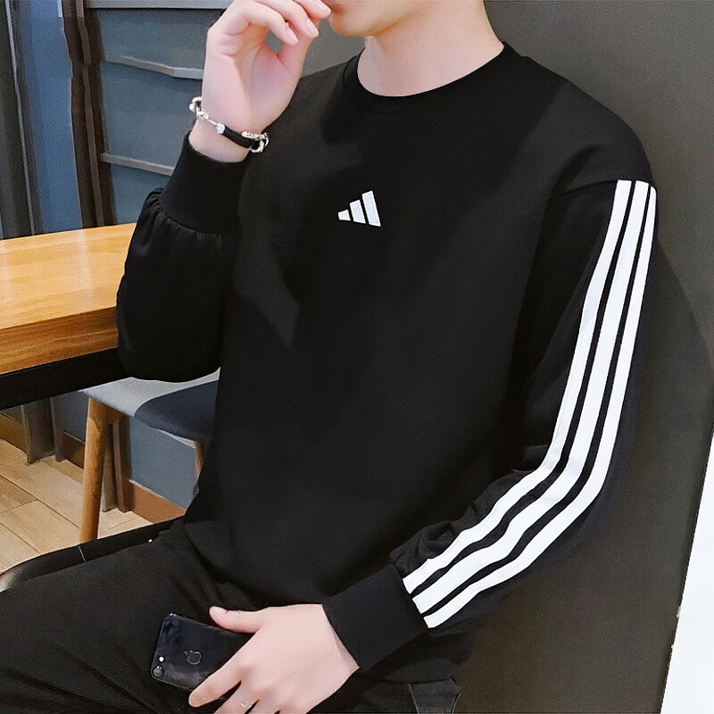 茵特丨阿迪达斯卫衣男官方正品运动服秋季新款黑色圆领长袖套头衫