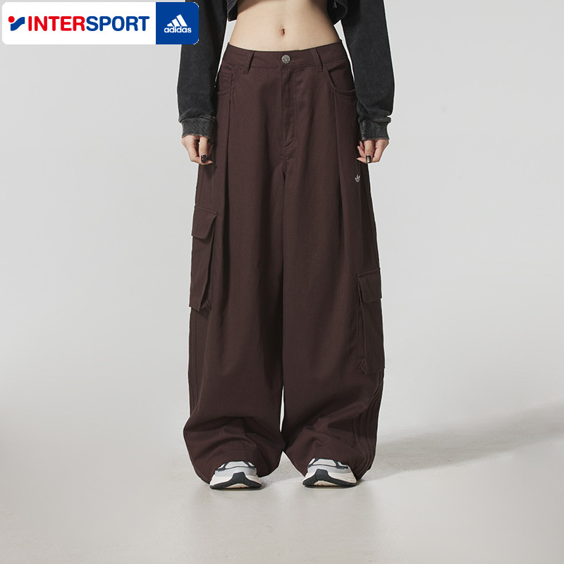 adidas阿迪达斯三叶草运动休闲裤2025冬女宽松工装风长裤 IA7511