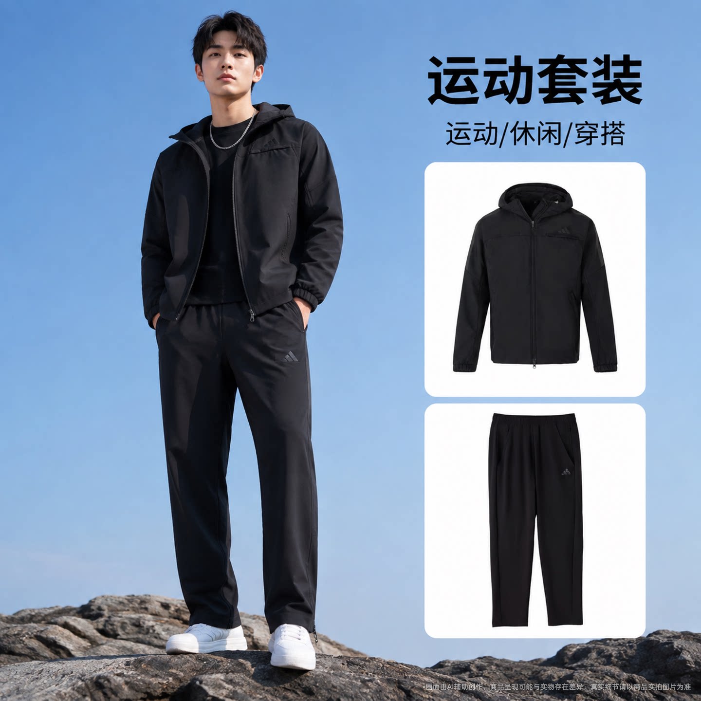 茵特丨阿迪达斯运动服薄绒套装男秋冬跑步训练连帽外套直筒长裤男