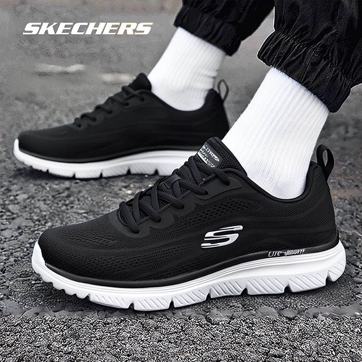 斯凯奇男鞋夏季新款运动鞋官方正品休闲鞋黑色跑步鞋软底鞋慢跑鞋