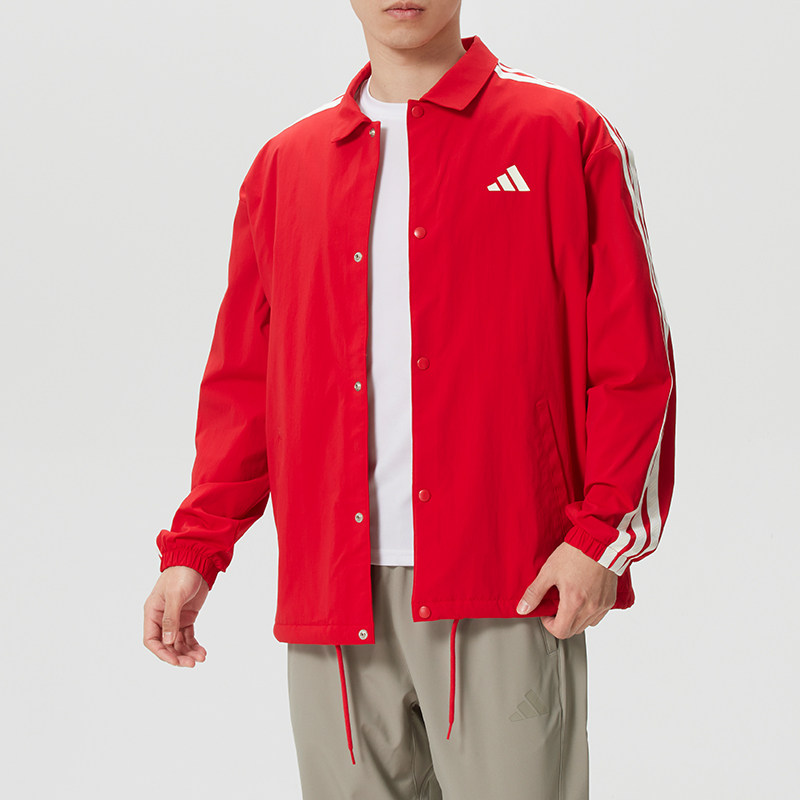 阿迪达斯外套男装春季新款立领加绒运动服本命年红色防风休闲夹克