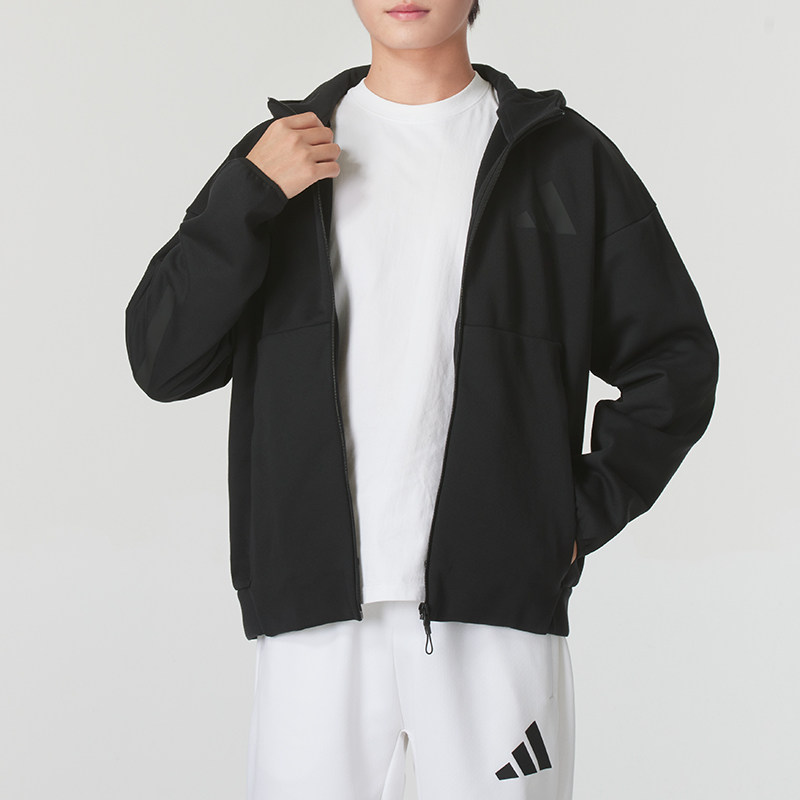 阿迪达斯针织连帽夹克男装2026冬季款跑步训练运动服休闲夹克外套