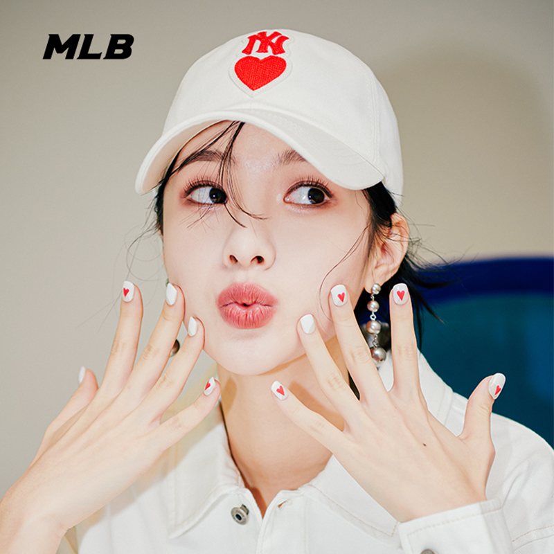 MLB官方情人节棒球帽女23秋新款爱心刺绣鸭舌帽情侣帽子男潮