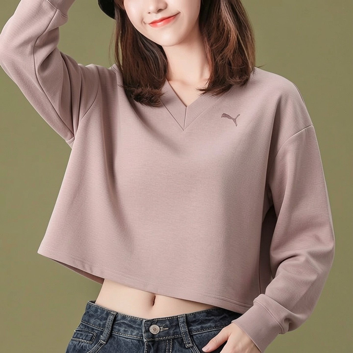 茵特丨PUMA彪马官方正品女装26新款休闲运动V领针织卫衣粉色上衣