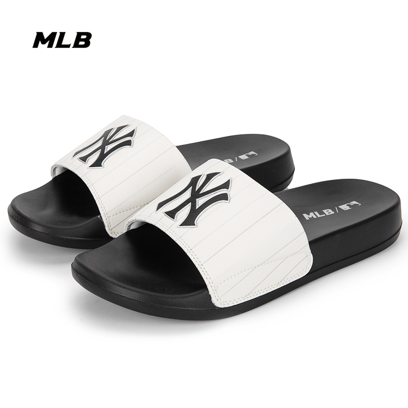 MLB官方 男女拖鞋春季新款黑白拼接复古老花沙滩鞋运动凉拖鞋潮鞋