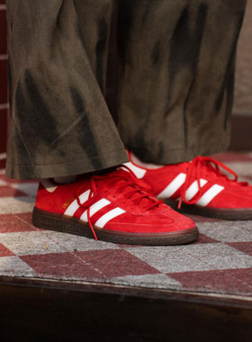 阿迪达斯Handball Spezial 红色男女情侣低帮休闲德训板鞋FV1227
