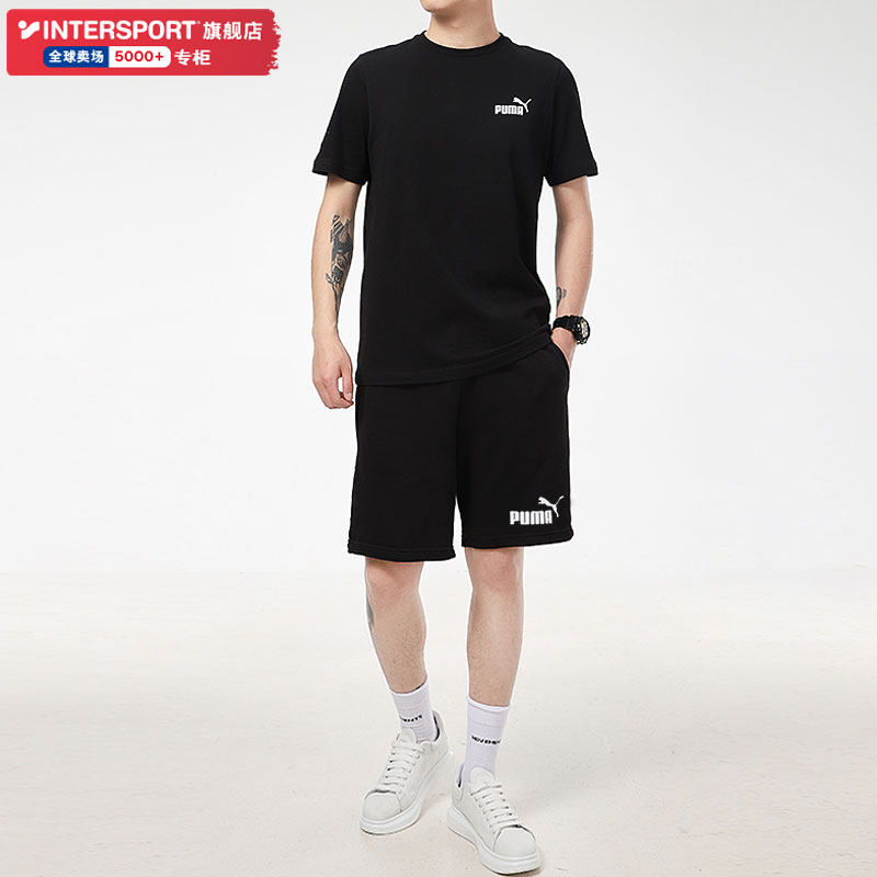 푸마 푸마 반팔 정장 남성 2024 가을 신작 캐주얼 남성 운동복 퓨어 코튼 블랙 티셔츠 반바지