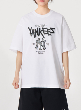 MLB官方男女情侣凉感白色印花短袖205秋季新款运动休闲T恤衫TSB05