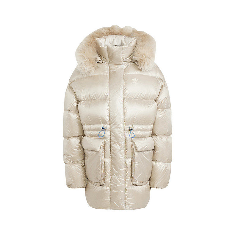 阿迪达斯三叶草羽绒服女装25冬新款保暖运动服连帽休闲外套IR7116