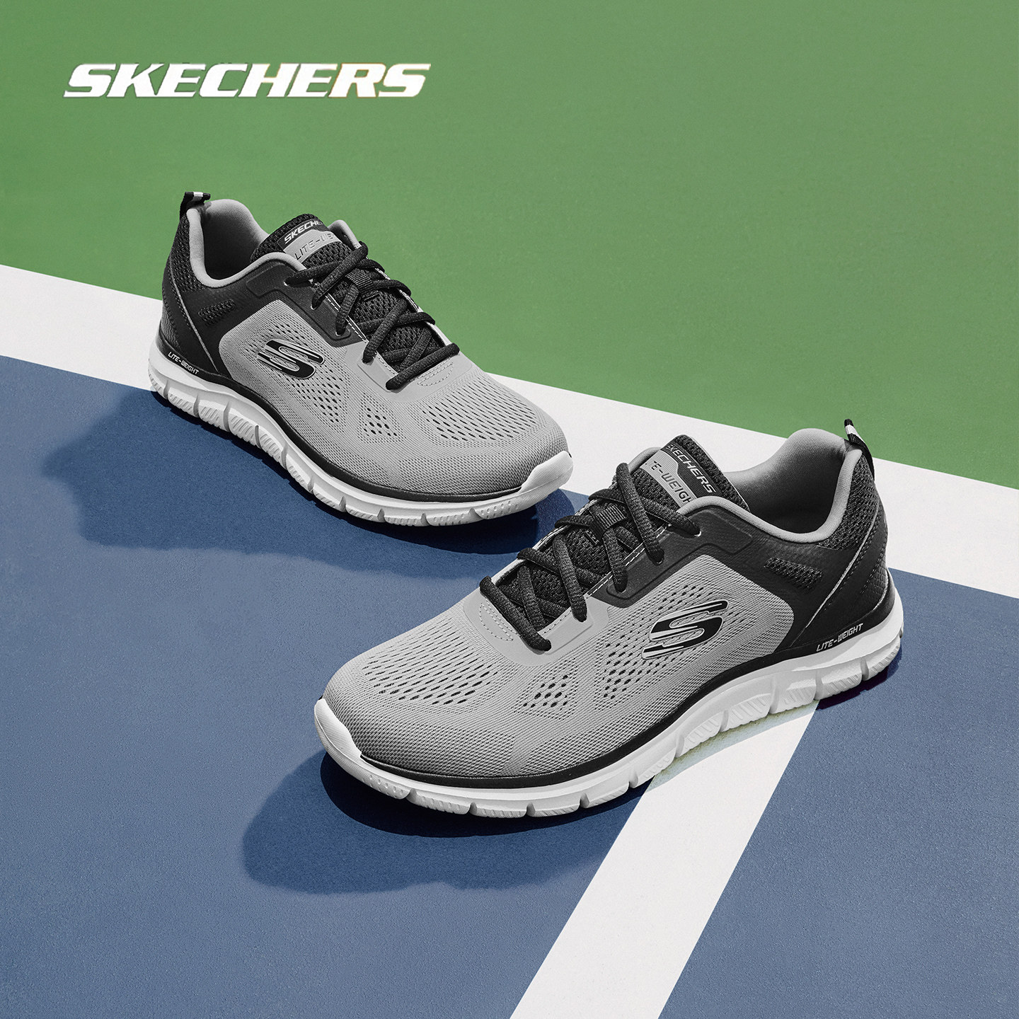 斯凯奇官方正品男鞋2026春季新款灰色运动鞋网面透气休闲鞋跑步鞋