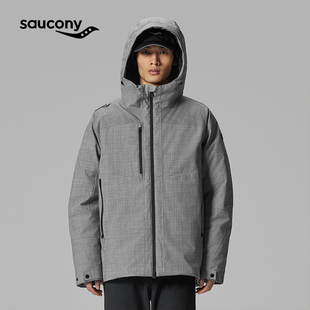 Saucony索康尼官方黑色防风保暖外套羊毛混纺鹅绒梭织羽绒服男装