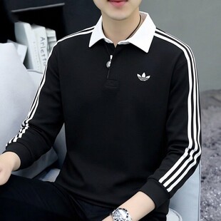 阿迪达斯三叶草长袖T恤男装2026春季新款黑色休闲运动服KE3576