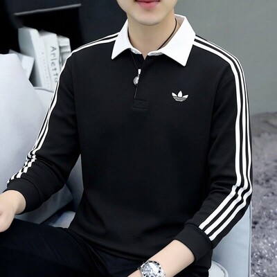阿迪达斯三叶草长袖T恤男装2026春季新款黑色休闲运动服KE3576