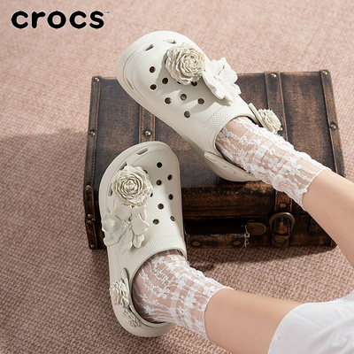 白鹿同款Crocs卡骆驰泡芙花束洞洞鞋女鞋冬季款运动拖鞋透气凉鞋