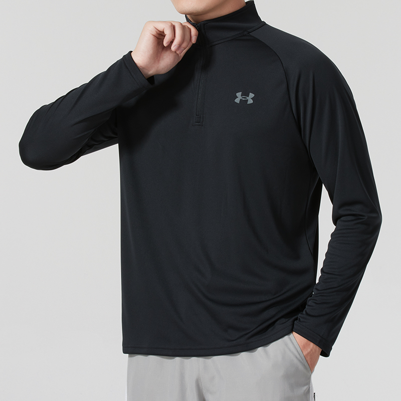 安德玛长袖T恤男士秋季新款跑步健身服半拉链上衣速干透气训练服