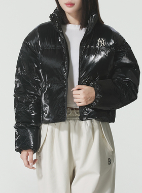 MLB官方NY黑色休闲羽绒服女2025冬季新款运动服外套夹克3FDJB0556