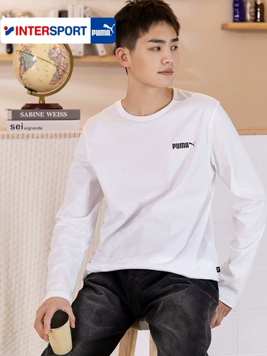 Puma, осенняя утепленный лонгслив, белый приятный телу спортивный костюм, тонкая толстовка, круглый воротник