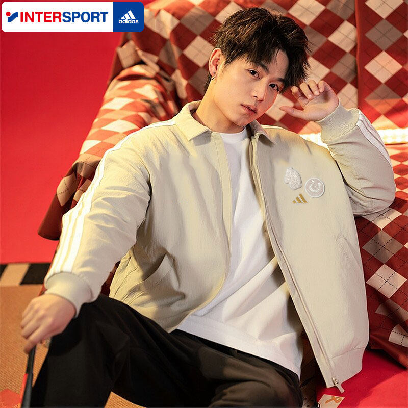 阿迪达斯加绒外套男2026马年新年款运动服宽松休闲立领夹克KE4058