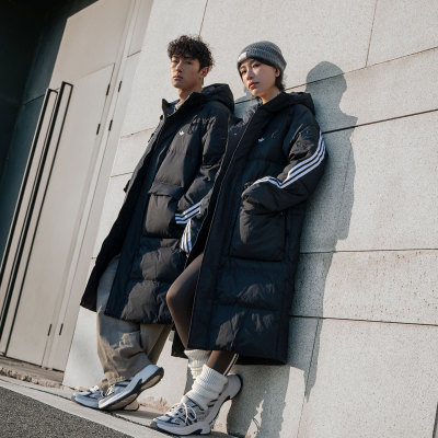 阿迪达斯长款羽绒服男女款25冬季新品保暖加厚过膝羽绒外套情侣装