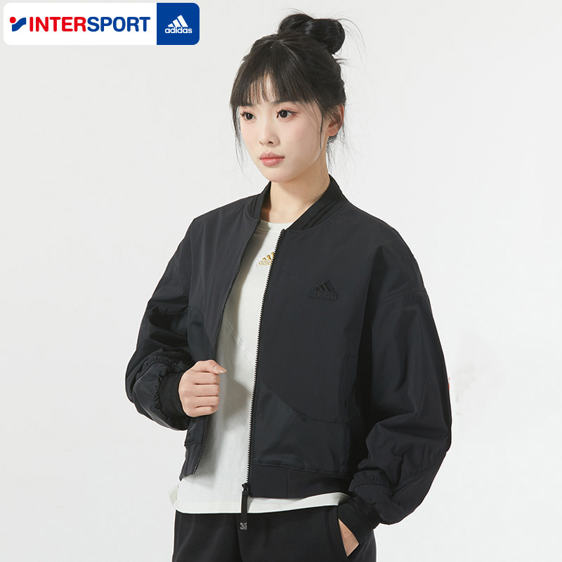 阿迪达斯外套女款2025春秋新款运动服女士黑色立领防风夹克IM8872