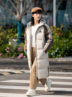 阿迪达斯长款羽绒服男女装2026新款冬季保暖外套连帽运动服KQ5495