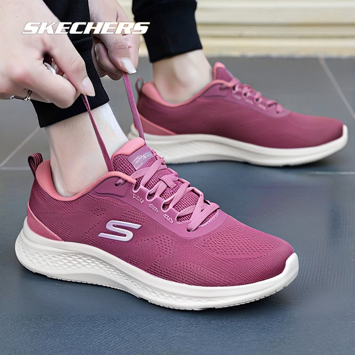 斯凯奇女鞋网面透气运动鞋2026春季新款户外慢跑鞋减震训练跑步鞋