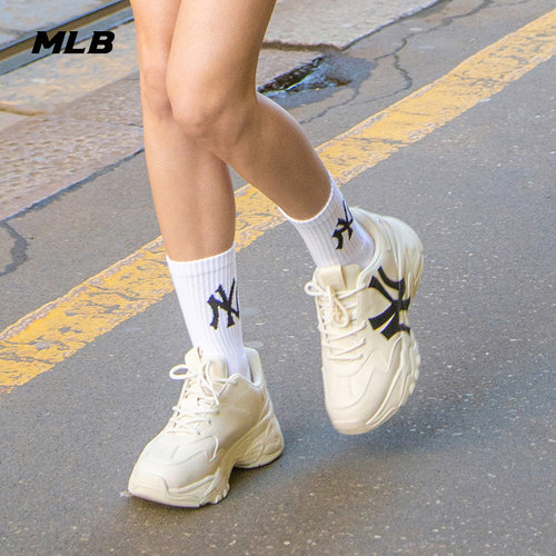 MLB官方正品NY复古厚底老爹鞋男鞋女鞋秋季新款运动鞋白色休闲鞋