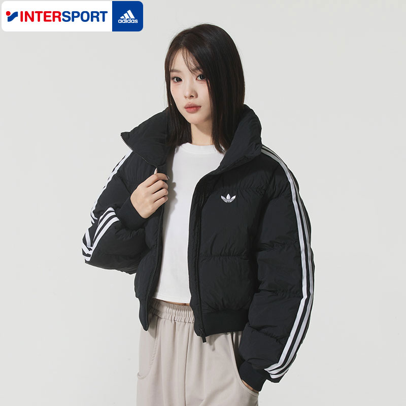 阿迪达斯三叶草棉服女冬季保暖短款运动面包服防风外套棉袄JX2970