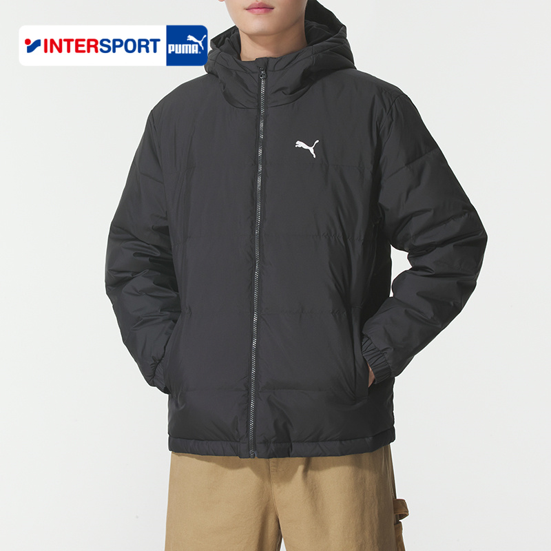 PUMA彪马羽绒服男装2025冬季新款黑色休闲服连帽防风运动羽绒外套