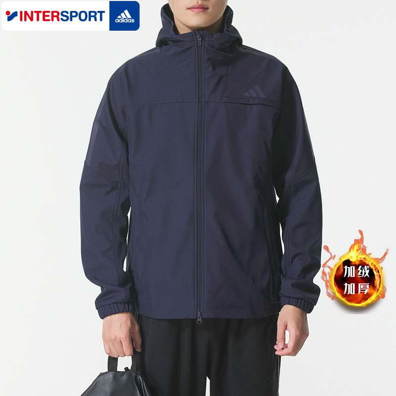 阿迪达斯男士加绒连帽运动外套