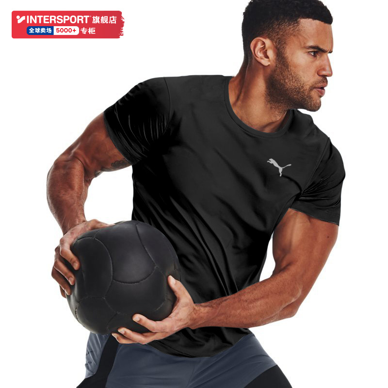 PUMA彪马黑色速干短袖男2025冬季新款男士健身衣圆领半袖运动T恤