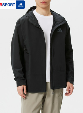阿迪达斯连帽外套女2026春季新款跑步运动服梭织夹克防风衣KD9409
