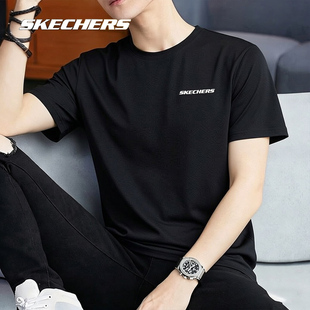 透气上衣官方正品 男装 女装 斯凯奇情侣短袖 T恤衫 新款 黑色半袖 夏季